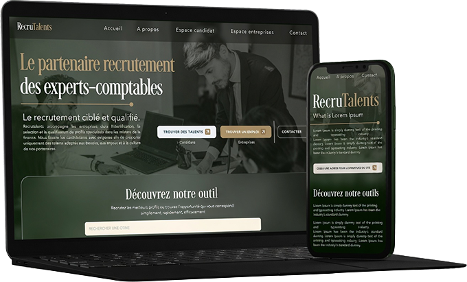 Aperçu de la plateforme RecruTalents sur ordinateur et mobile